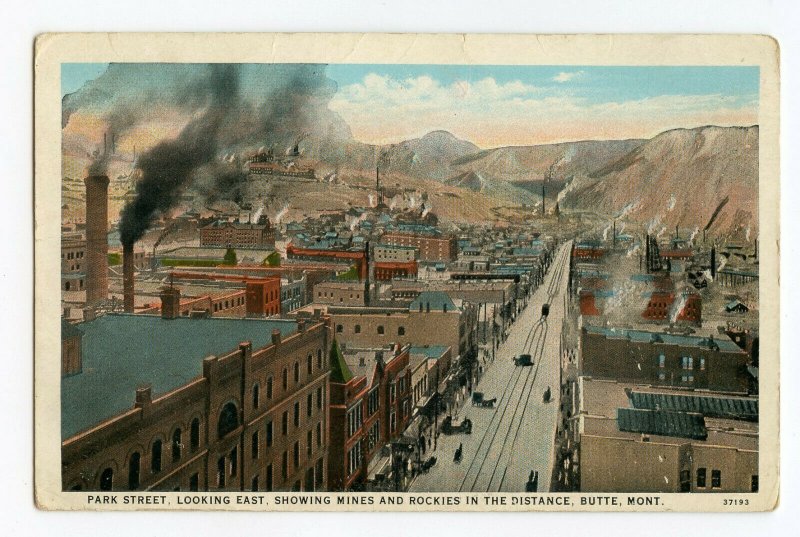 Postcard Park Street Looking East Butte Mont. Mines Rocky Mtn Standard View Card 