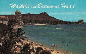 VINTAGE POSTCARD WAIKIKI AND DIAMOND HEAD HAWAII c. 1970 (REAR PAPER ADHESION)