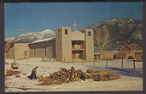 New Mexico Winter scene of the Church at Questa pm1965 - Chrome