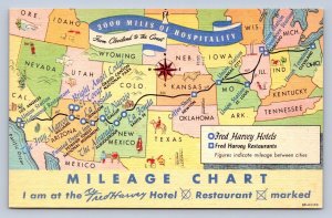 J97/ Interesting Postcard Linen Fred Harvbey Road Map Hotel Route 66   44