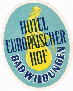 Germany Bad Wildungen Hotel Eruopaeischer Hof Vintage Luggage Label sk3759