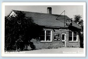 Homestead Iowa IA Postcard RPPC Photo Sandwich Shop Blatz Beer c1940's Vintage