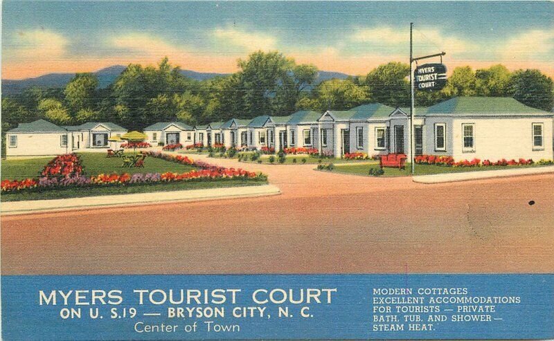 Bryson City North Carolina 1940s Myers Tourist Court Postcard Standard 7397