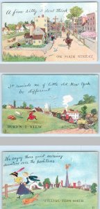 3 Postcards BRILL Artist Signed H.M. ROSE Burd's I View MAIN STREET Humor 1913