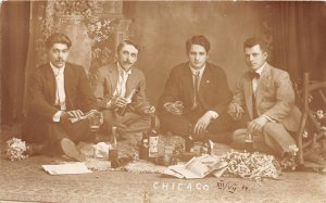 H13/ Chicago Illinois RPPC Postcard 1914 men Drinking Alcohol Wine