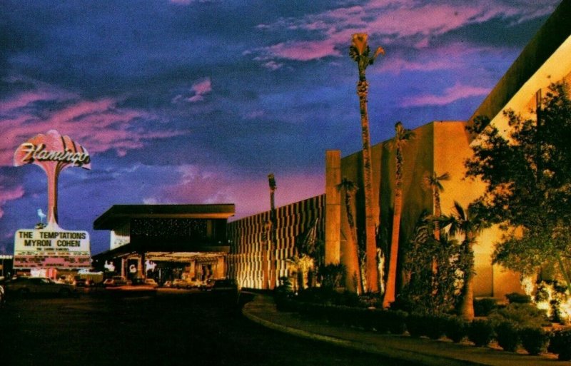 1950s Hotel Flamingo Las Vegas Nevada Neon Signs Temptations Cohan Postcard P78 