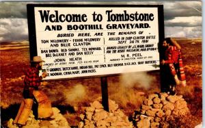 TOMBSTONE, AZ Arizona  WELCOME BILLBOARD  1952 Roadside   Postcard