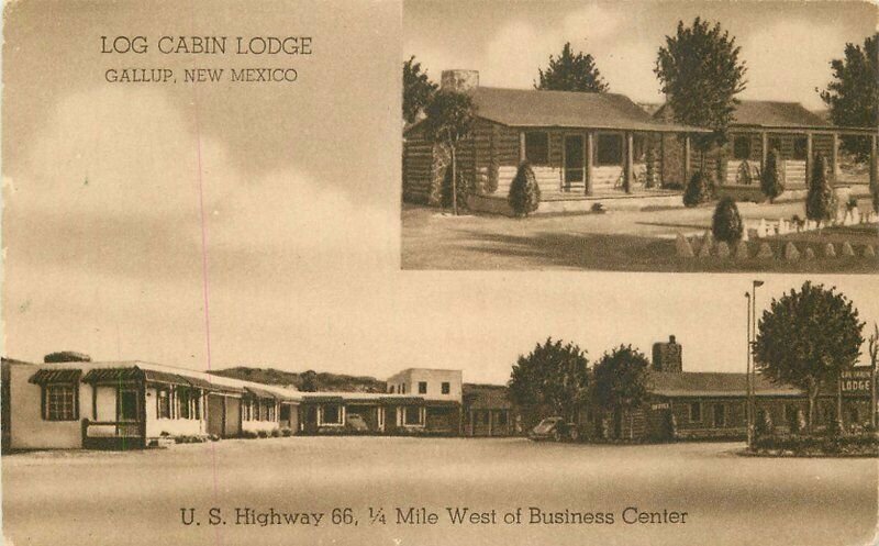 Associate Gallup New Mexico Log Cabin Lodge 1930s Postcard roadside 8258