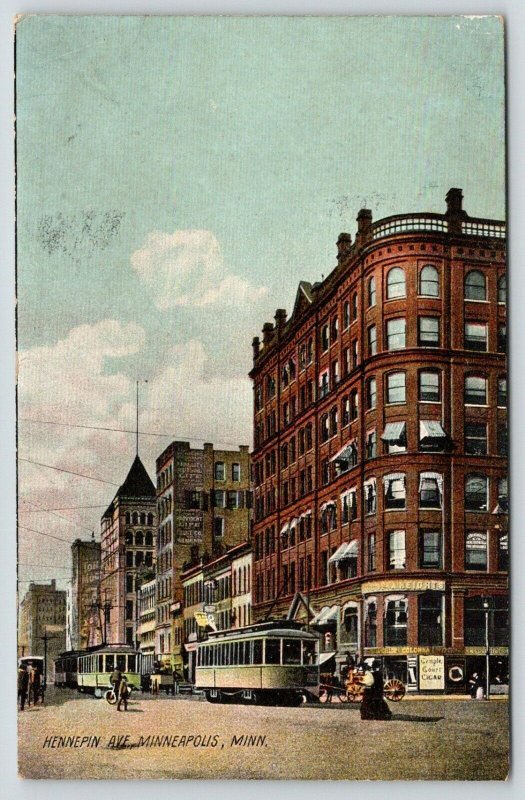 Minneapolis Minnesota~Hennepin Avenue~Columbia Heights Hotel~Trolleys~1915 PC 