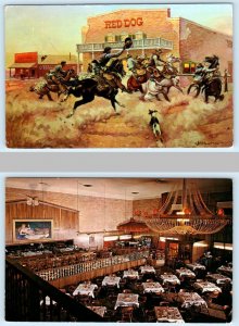 2 Postcards SCOTTSDALE, Arizona AZ ~ RED DOG SALOON Artist View & Interior 1960s