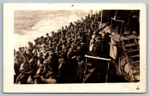 RPPC  WW1   US Army Soldiers on Troop Transport   Real Photo  Postcard