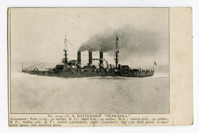 Postcard No. 5017 U. S. Battleship NEBRASKA Standard View Card 