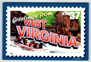 Greetings From West Virginia Large Letter Chrome Postcard USPS 2001 Rafting Mill