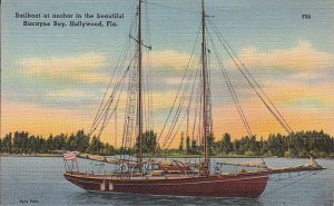 Postcard Sailboat at Anchor Biscayne Bay Hollywood FL