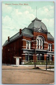 1910 Stones Theater Building Dirt Road Stairs Flint Michigan MI Antique Postcard