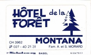 Switzerland Monatna Hotel de la Fort Vintage Luggage Label sk3592