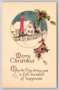 Christmas ART DECO~Cottage Inset~Hanging Bird  House~Handcolored Gibson Art Line