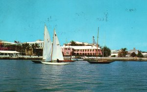 Vintage Postcard 1966 Sailboats Outside the Royal Bermuda Yacht Club Ocean Sport