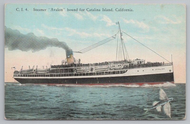 Ship~Streamer Avalon~Bound For Catalina Island California~Vintage Postcard 