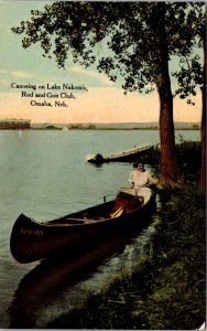 Postcard Canoeing on Lake Naomi's, Rod and Gun Club in Omaha, Nebraska