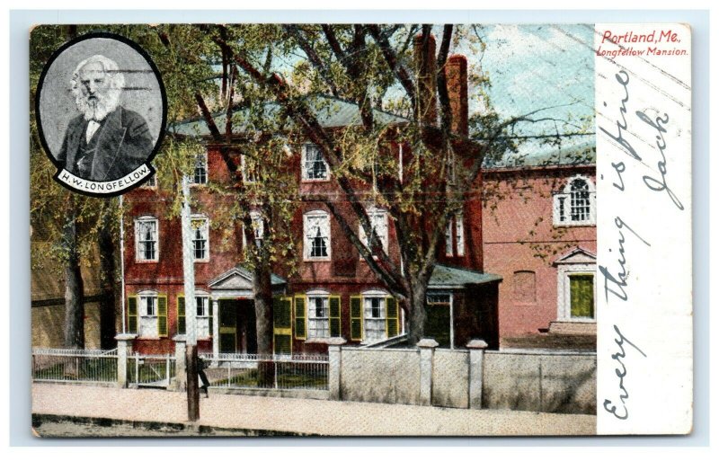 Postcard Longfellow Mansion, Portland ME Maine 1906 G33