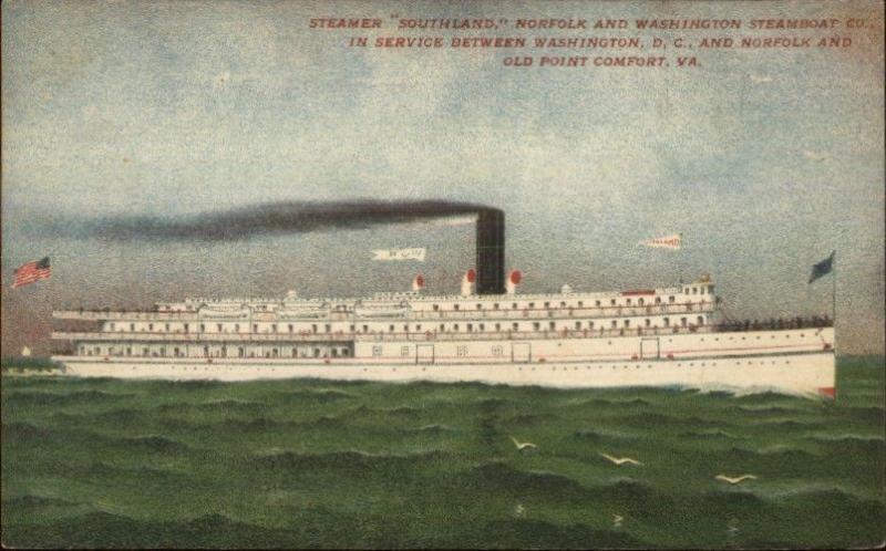 Virginia Steamer Ship Southland Norfolk & Washington Co c1910 Unused PC 