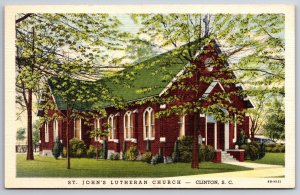 Clinton South Carolina~St Johns Lutheran Church Exterior View~Vtg Linen Postcard