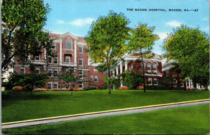 Vtg 1940's The Macon Hospital Macon Georgia GA Linen Postcard