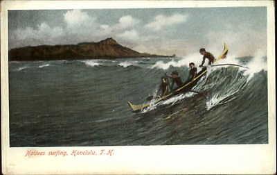 Honolulu HI Natives Surfing c1910 Postcard