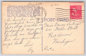 Birmingham Alabama~City Aerial View~Bridge~Skyscraper Bldg~Linen 1952 Postcard