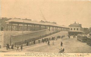 Haverhill Massachusetts Railroad Station Swallow 1907 Postcard Trolley 575