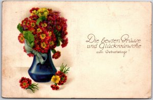 Glückwünsche Zum Geburtstage, German Floral Birthday Greetings, Vintage Postcard
