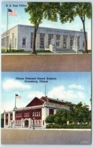 GALESBURG, Illinois  IL  ~ NATIONAL GUARD ARMORY & Post Office ca 1940s Postcard
