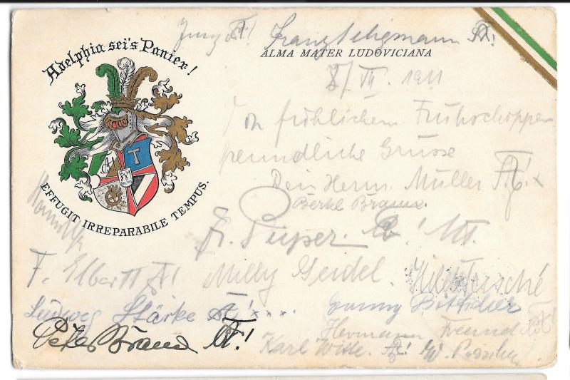 Adelphia Sei's Panier PPC German Studentica Postcard, Hanover 1911 PMK - Leipzig