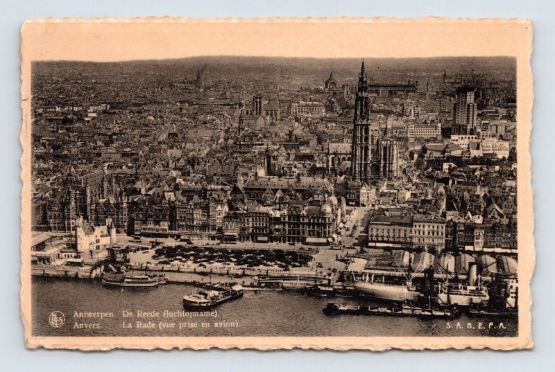 Waterfront Scene Antwerp Belgium 1943 Postcard J16