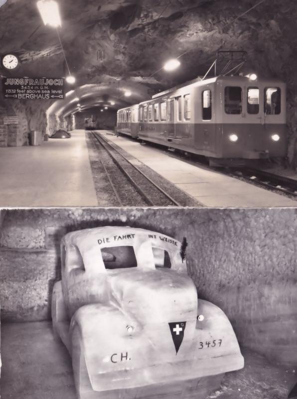 Jungfraujoch Train Station Clock Jungfraubahn 2x Old Swiss Postcard