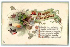 c1910's Christmas Message Ivy Leaf Birds Embossed Pawtucket RI Tuck's Postcard