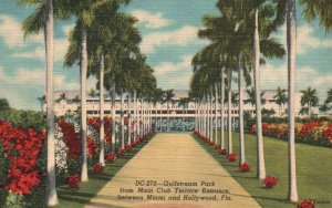 Postcard 1930s Gulfstream Park From Main Club Terrace Entrance Hollywood Florida