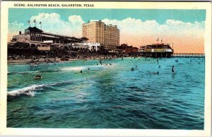 Postcard BEACH SCENE Galveston Texas TX AN9496