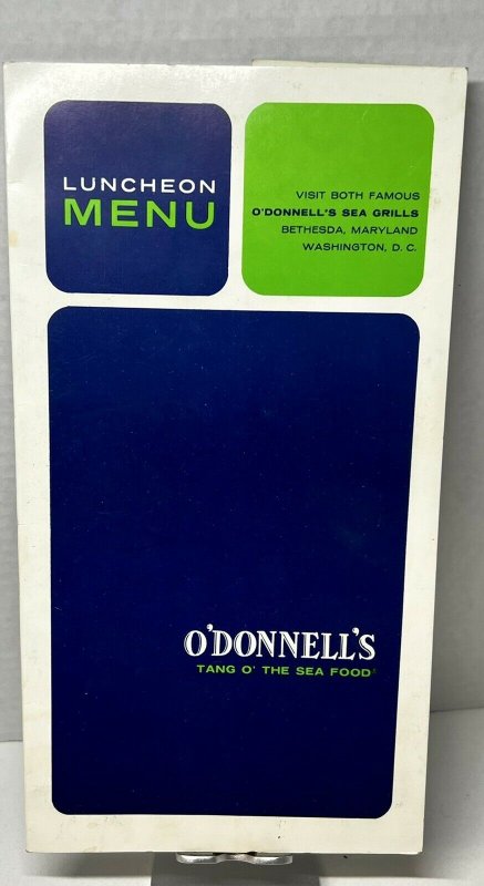 Vintage 1971 O'Donnell's Tang O' The Sea Food Dinner Menu Bethesda MD