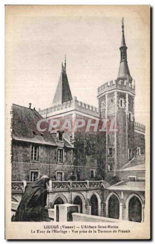 Old Postcard Liguge (come) L Abbaye saint martin tower of clock view taken fr...