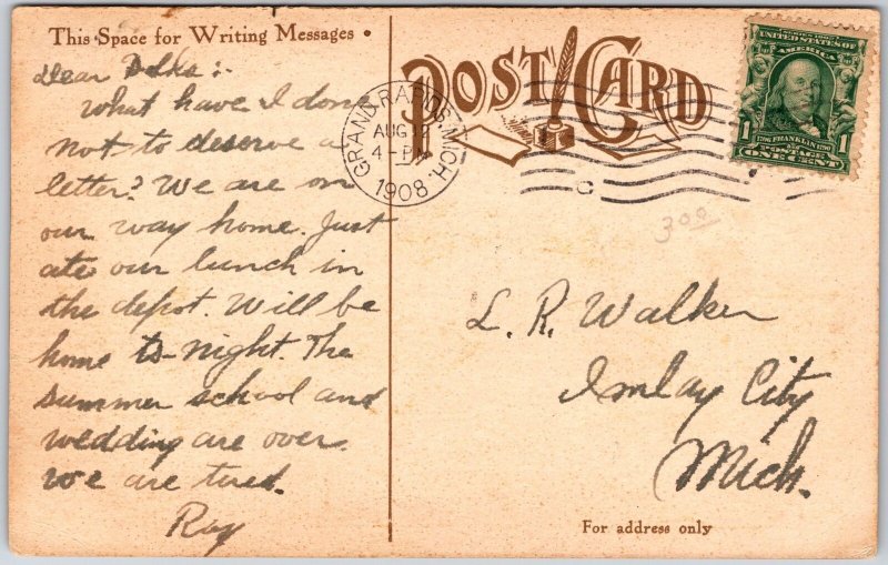 1908 Union Station Train Shed Grand Rapids Michigan MI Posted Postcard