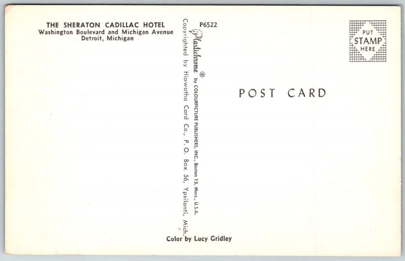 Detroit Michigan 1950s Postcard The Sheraton Cadillac Hotel Entrance