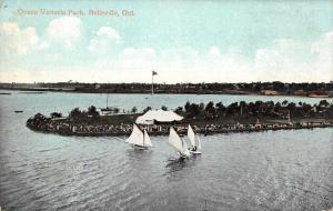 Belleville Ontario Canada Queen Victoria park Sailboats Antique Postcard J66211