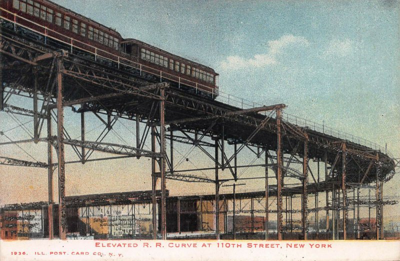 Elevated Rail Road Curve at 110th St., Manhattan, N.Y.C., Early Postcard, Used