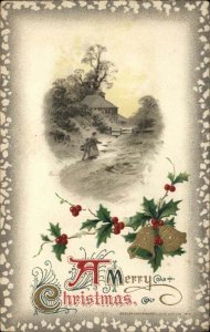 Christmas Children Winter Scene Winsch c1910 Antique Postcard