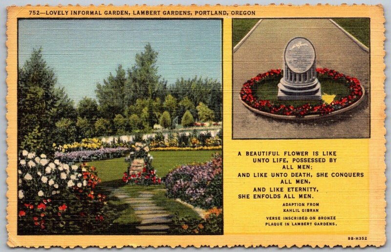 Portland Oregon 1940s Postcard Informal Garden Lambert Gardens