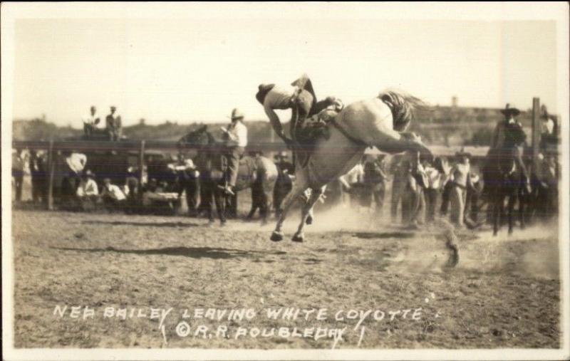 Rodeo - Cowboy Ned Bailey Leaving White Coyote Real Photo Postcard