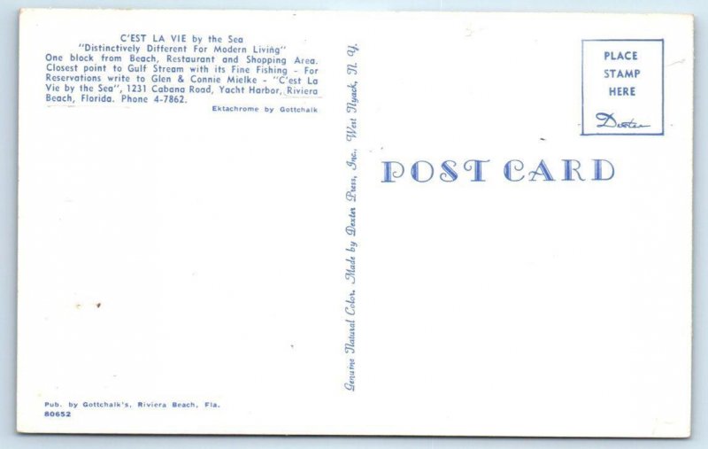 RIVIERA BEACH, Florida FL ~ Roadside C'EST LA VIE APARTMENTS c1960s  Postcard