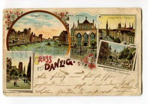 289133 POLAND Gruss aus DANZIG GDANSK stock exchange collage litho postcard